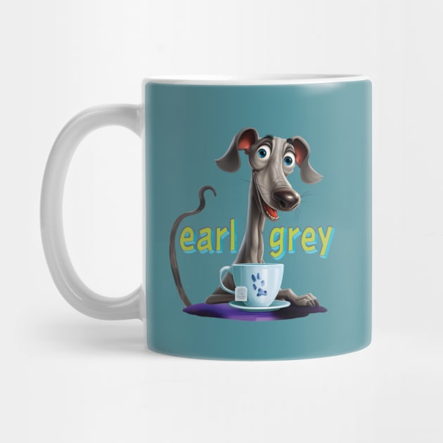 Earl Grey greyhound drinking a cup of tea by Houndie Love